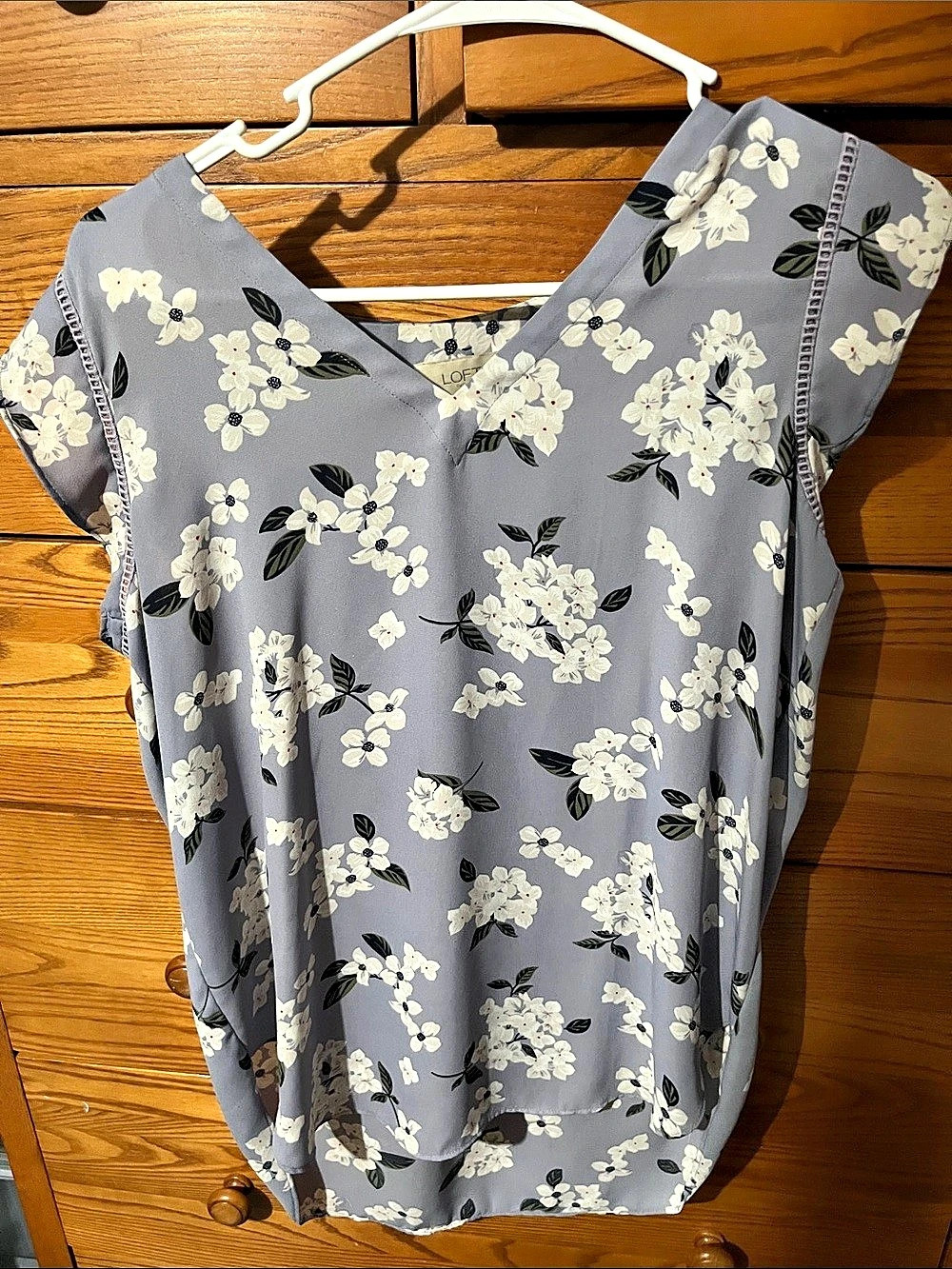 LOFT Floral Short Sleeve Blouse in Gray & White